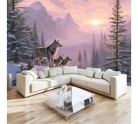 3D Anime Forest Mountains Wolf Pack Non-Woven Wallpaper Mural 300 x 210 cm, Purple Large Wall Coverings, Paste the Wall for Girls Boy Bedroom Nursery Teenagers Playroom Home Decor