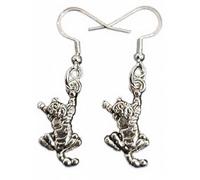 3D Antique Silver Swinging Cat Earrings on Hallmarked Sterling Silver Hooks in a Velvet Gift Bag. Pussycat Pet Lover Jewellery