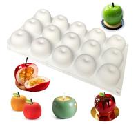 3D Apple Silicone Moulds Baking for 15 Cavities, Non-Stick Apple Silicone Mould, Silicone Mould Fruits for Chocolate Balls, Cakes, Dome Mousse, Pastries, Pudding (Diameter 43 mm) (White 1)