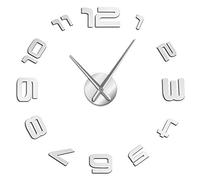 3D Arabic Numerals Big Wall Clock Modern Design Large Frameless Wall Watch Decorative Clock Mirror Effect Living Room Wall Decor(Silver,37inch)