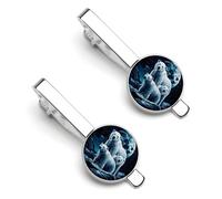 3D Arctic Bear Moonlight Men's Tie Clips Necktie Bar Pinch Clip Set of 2 Formal Business Wedding Accessories