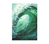 3D Art Brick Block Puzzle DIY Creative Building Blocks Fun Desk Decor Jigsaw Ocean Green Wave Surf Print 37 Pcs