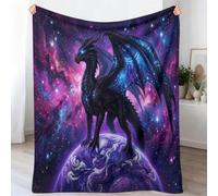 3D Art Flannel Blanket 220 x 240 cm, No Shed No Pilling Purple Cozy Lightweight Throw Blanket for Couch Bed Decor, Soft Warm Black Dragon Universe Nebula Sofa Blankets for Women Men
