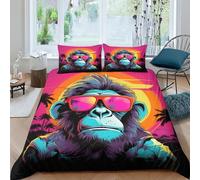 3D Art Monkey Printed Pattern Bedding Set for Teens Adults Duvet Cover with Pillowcases Microfiber Comforter Cover with Zipper Closure Quilt Cover Double（200x200cm）