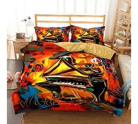 3D Art Piano Oil Painting Music Bedding Set Duvet Cover Pillowcase Microfiber Polyester, 2/3 Pieces Man Woman Brown White Black Duvet Cover Dorm Bedroom (Multicolor 4, King)