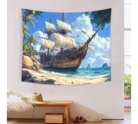 3D Art Pirate Ship Print Wall Blanket Home Decoration Bedding Poster Wall Art Tapestry Tapestries Wall Hanging Soft Polyester for Unisex Children Bedroom/Living Room/Dorm/Curtain 100cmx150cm