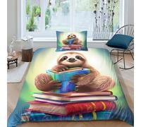 3D Art Sloth Printed Bedding Set Duvet Cover Cute Sloth Comforter Cover for Kids Boys Girls Quilt Cover Pillowcases Bedspread Cover Microfiber Zipper Bedroom Collection Single（135x200cm）