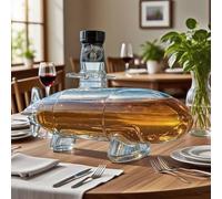3D Art Statue - 300ML Whiskey Decanter Bottle, Submarine Shaped Whiskey Wine Bottle, Creative Novelty Glass Whiskey Decanter, Empty Wine Bottles for Liquor Storage, Hand Blown Barware Gift(A)