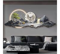 3d Art Wall Decor Wall Sculptures Hanging Landscape Painting, oriental Decor Traditional Chinese Feng Shui Welcoming Pine Wall Hanging Painting,Modern Living Room Wall Art Decoration Lamp Wall clock