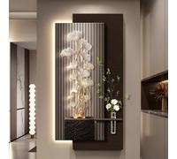 3D Art Wall Decor with Light, LED Sandstone Green Plant Decoration Painting, Ginkgo Leaves Hanging Art Sculpture, Farmhouse Art Murals with USB Port, Vase & Simulated Green Plants(D,60 * 120CM)