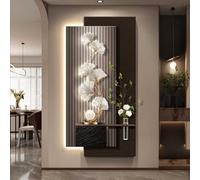 3D Art Wall Decor with Light, LED Sandstone Green Plant Decoration Painting, Ginkgo Leaves Hanging Art Sculpture, Farmhouse Art Murals with USB Port, Vase & Simulated Green Plants(C,40 * 80CM)