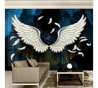 3D Art White Feathered Accent Wings Imitation Marble 3D Wallpaper Premium Textured Silk Study Dining Living Room Bedroom Sofa TV Wall Easy Install-300cm×210cm