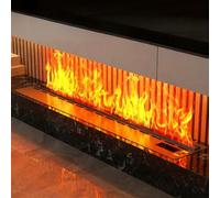 3D Atomizing Vapor Fireplace with Adjustable Flame, 9 RGB Color Modes, Ultra-Slim Design, Automatic Water Refill, Brushed Stainless Steel Build(Black,50cm/19.7in)