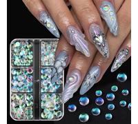 3D Aurora Bubble Beads Nail Art Charms, Mixed Sizes Iridescent Shiny Dewdrop Water Droplets Resin Flatback Rhinestones for Nail Crystals Design Nail Art Jewels Accessories DIY Nail Supply