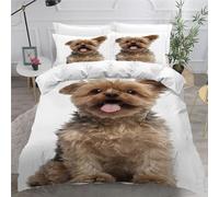 3D Australian Terrier Bedding Set Dog Animal Double Size Duvet Cover Set Soft Microfiber Quilt Cover with Zipper Closure with 2 Pillowcases Luxury Bedroom Decor 3PCs 155x220cm