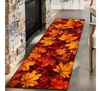 3D Autumn Maple Leaf Rug for Hallway Orange Fall Decor Runner 60x180cm | Crimson and Amber Maple Carpet Non-Slip Washable Autumn Runner Rug for Dorm Bedroom Entryway Thanksgiving Kitchen Floor Mat