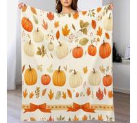 3D Autumn Pumpkin Extra Large Fleece Throw Blanket for Couch, Sofa, 270GSM Queen Super Soft and Warm Cosy Travel Blankets, Simple Leaves Lightweight Throw
