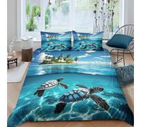 3D Baby Turtles Super King Duvet Cover Sets Tropical Islands and Seas Double Bedding Set Warm Comfort Microfiber Quilt Cover Size 220x260 cm with 2 Pillowcases 50×75 cm y.2789