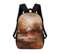 3D Backpacks Kids School Backpack Earthbound Horizons - Abstract Expressionist Landscape in Warm Brown And Beige School Bag 3D Printing Daypacks for Boys Elementary And Middle School Students 17inch