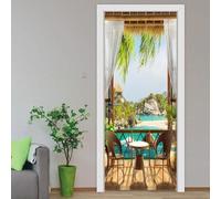 3D Balcony View Mural Sickers Door Sticker Wallpaper Decals Home Decoration Door Stickers for Interior Doors The Doors Vinyl 90 X 200 Cm - Children's Room Boys and Girls Room Door Phot-38799201146559