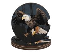 3D Bald Eagle 4PCS Car Coasters Absorbent Drink Coasters with A Finger Universal Wood Coffee Coaster for Cup Holders Non-Slip Car Cup Holder Coaster Cute Drink Mat Car Accessories for Women Men