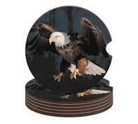 3D Bald Eagle 6PCS Car Coasters Absorbent Drink Coasters with A Finger Universal Wood Coffee Coaster for Cup Holders Non-Slip Car Cup Holder Coaster Cute Drink Mat Car Accessories for Women Men
