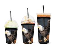 3D Bald Eagle Cup Sleeve 3 Pack Reusable Neoprene Coffee Sleeves Insulator Sleeves for Cold Beverages Universal Ice Coffee Sleeve Beer Bottle Covers Standard Can Cover