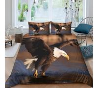 3D Bald Eagle Double Duvet Cover Sets Wildlife Double Bedding Set Warm Comfort Microfiber Quilt Cover Size 200x200 cm with 2 Pillowcases 50×75 cm E-5715