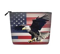 3D Bald Eagle Flying with American Flag Fake Hemp Makeup Bag – Travel, and Daily Storage Essential – Reusable Cosmetic Bag, Zipper Pouch, Make-Up Tool, Black, One Size
