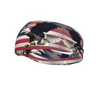 3D Bald Eagle Flying with American Flag Headband Hair Sweat Headband Head Wrap Hair Non-Slip Stretchable Washable Makeup Headband