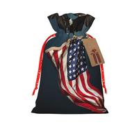 3d Bald Eagle Flying With American Flag Print Festive Red Drawstring Bag, Small Favors Pouch Ideal For Christmas Party Gifting-S Size