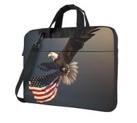 3D Bald Eagle Flying with American Flag Print Laptop Bag Case 14 inch, Computer Sleeve Cover with Shoulder Strap and Handle Briefcase Carry Case for Men Women to Work School Travel
