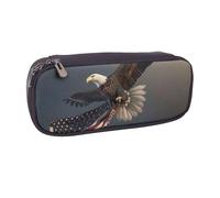 3D Bald Eagle Flying with American Flag Print Leather Pencil Case, Big Capacity Pencil Pouch Stationery Pen Bag Multifunctional Pencil Bag Marker Pen Case for School Student Girl Boy Women Men