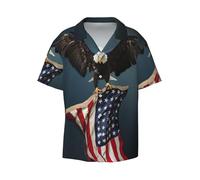 3D Bald Eagle Flying with American Flag Print Men's Short-Sleeved,Button-Down Summer Beach Casual Shirt,Casual Loose Shirt,Dress Shirts Black