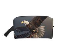3D Bald Eagle Flying with American Flag Print Toiletry Bag Portable Travel Wash Bag Water-Resistant Gym Shaving Organiser Bag, Shower Bathroom Makeup Bag with Handle for Men and Women