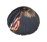3D Bald Eagle Flying with American Flag Printed Double-Layer Waterproof Shower Cap - Reusable Spa & Face Mask Bathing Hat for Travel, Home Care & Beauty Routine