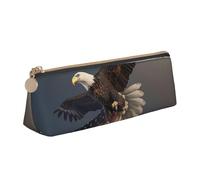 3D Bald Eagle Flying with American Flag Printed Leather Pencil Case Triangle Pen Pencil Pouch Office Large Pencil Bag Stationery Box for Men Women Teens Students