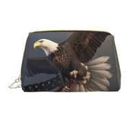 3D Bald Eagle Flying with American Flag Printed Makeup Bag for Women Portable Leather Make up Bag Travel Zipper Cosmetic Bags Organizer