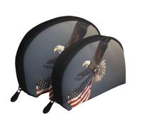 3D Bald Eagle Flying with American Flag Printed Makeup Bags 2-Piece Portable Shell Travel Toiletry Bag Cosmetic Organizer Bag for Women