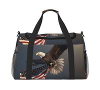 3D Bald Eagle Flying with American Flag Printed Travel Duffel Bag, Large Capacity Carry On Hand Luggage Weekend Bag for Women Men Gym Weekend