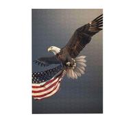 3D Bald Eagle Flying with American Flag Printed Wooden Puzzle 300 Piece, Cute Puzzle Game in Plastic Box for Family Entertainment and Brain Training Gifts