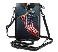 3d Bald Eagle Flying With American Flag Small Crossbody Bags For Women Lightweight Vegan Leather Cell Phone Purse Wallet Handbags