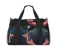 3D Bald Eagle Flying with American Flag Travel Duffel Bag Large Foldable Waterproof Overnight Bag Beach Swim Bags Pool Sports Gym