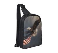 3D Bald Eagle Flying with Flag Printed Chest Bag Sling Bag for Men Women, Waterproof Crossbody Backpack Men Bag for Runner Workout Hiking Cycling Travel