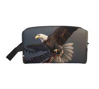 3D Bald Eagle Flying with Flag Printed Makeup Bag Large Travel Cosmetic Bags Waterproof Cosmetic Case Toiletry Bag Organizer for Women Mom Girls