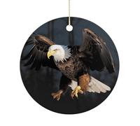 3D Bald Eagle Personalized Christmas Ornaments Sublimation Ceramic Ornaments Round Xmas Keepsake with Gold String for Christmas Tree Winter Holiday Xmas Gift 3"