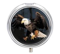 3D Bald Eagle Pill Box Medicine Pill Organizer 3 Compartment Daily Pill Case Small Pill Container Round Pill Holder Travel Pill Box Metal Pill Case for Purse Pocket