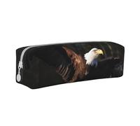 3D Bald Eagle Printed Leather Pencil Case Simple Pen Pencil Pouch Office Large Pencil Bag Stationery Box for Men Women Teens Students