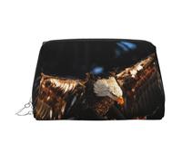 3D Bald Eagle Printed Makeup Bag for Women Portable Leather Make up Bag Travel Cosmetic Bags Organizer, Silver Zipper