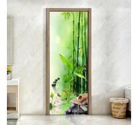 3D Bamboo Door Sticker - Self-Adhesive Waterproof PVC Door Mural Decal, Chinese Bamboo Wall Art for Bedroom, Living Room & Hallway, Bathroom Decor - 80x200cm (40x200cm Each) m.334